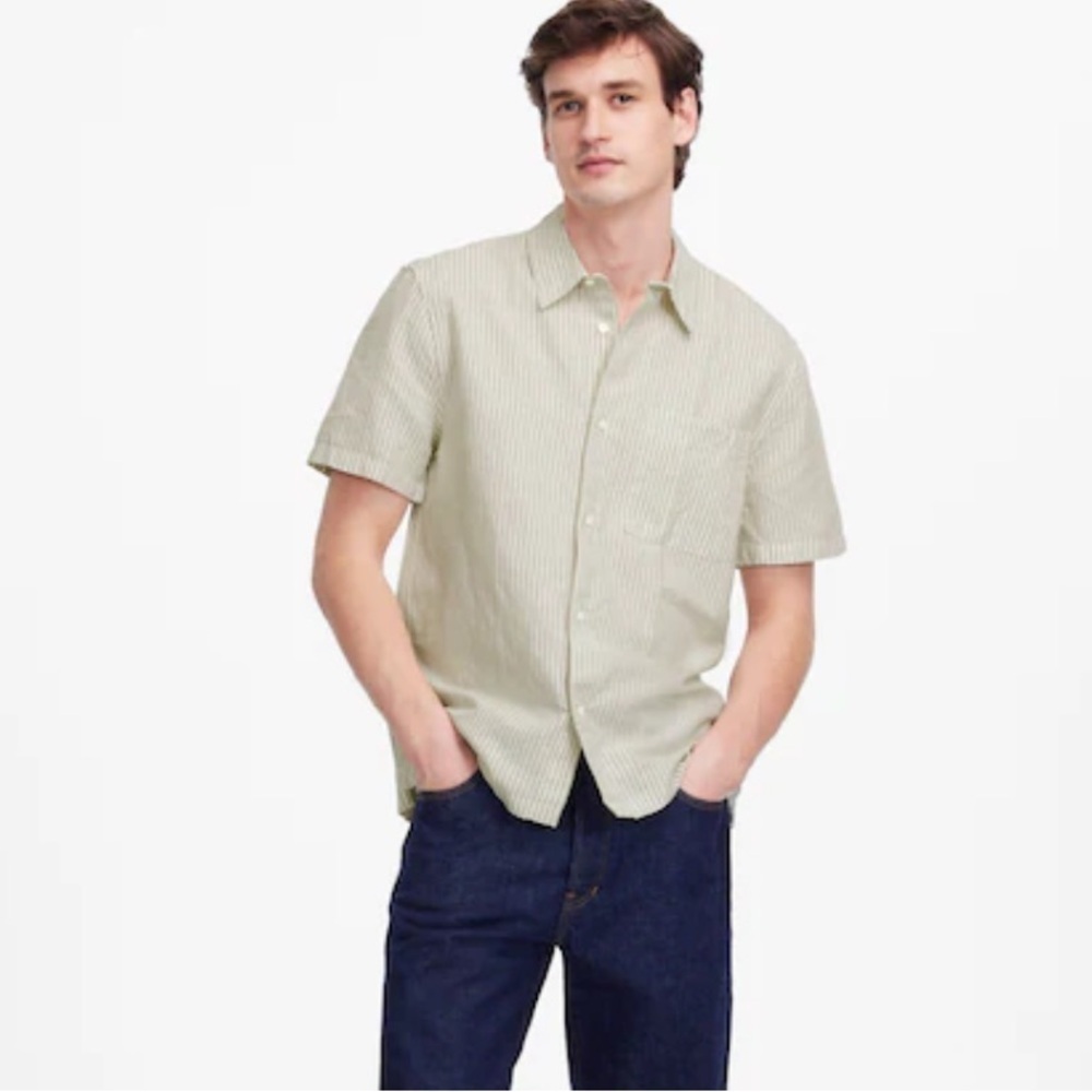 Madewell Button-Up Short-Sleeve Shirt in Cotton-Linen Blend